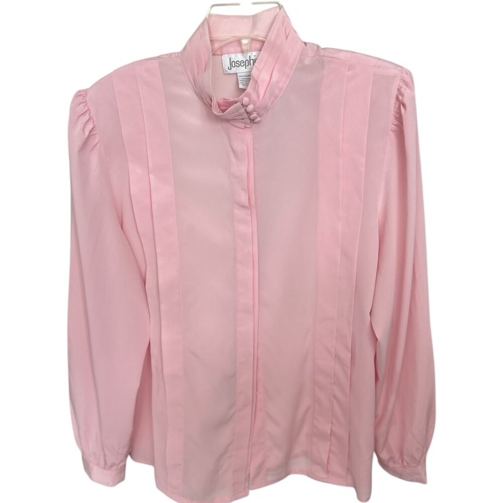 VTG Pink Blouse Pleated Shirt Button Down Size 14 Romantic Whimsical Secretary